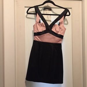 BEBE satin pink black mini dress size XXS